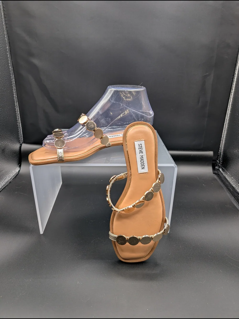 Steve Madden Women's Gold-Tone Embellished Slide Sandals - Tan NWOT